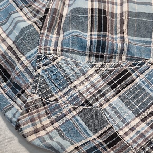 Buckle Black, Long Sleeve Black Label  Blue and Black Plaid Snap Down Mens Shirt - Picture 15 of 16
